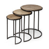 Set Of 3 Brown Wood Round Top Accent Tables With Iron Nesting