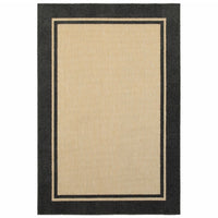 6' X 9' Sand And Black Border Indoor Outdoor Area Rug