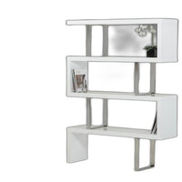 67" White Stainless Steel Four Tier Geometric Bookcase