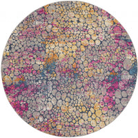 8’ Round Yellow And Pink Coral Reef Area Rug