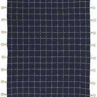 Navy And White Stitched Square Pattern Cotton Throw Blanket