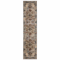 2’ X 8’ Gray And Rust Distressed Medallion Runner Rug