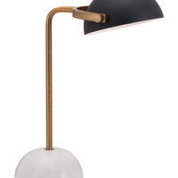 54" White Metal Bedside Table Lamp With Black Bowl Shade