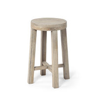 Cool Gray Whitewash Round Wooden Stool