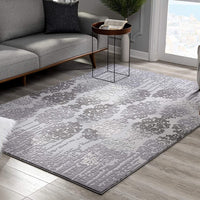 10' Gray Damask Power Loom Runner Rug