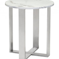 Designer's Choice White Faux Marble and Steel End Table