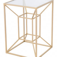 23" Gold And Clear Genuine Marble Look Square End Table