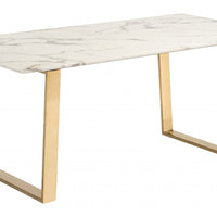 Designer's Choice White Faux Marble and Gold Dining Table