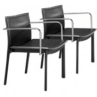 Set of Two Chrome Black Faux Leather Armchairs