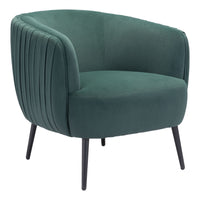 31" Dark Green And Black Velvet Barrel Chair