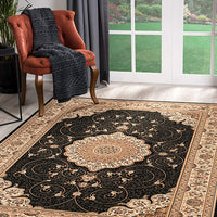 2’ x 10’ Black and Beige Embellished Runner Rug