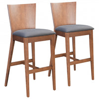 Set Of Two 45" Dark Gray and Walnut Brown Bar Height Chairs With Footrest