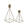 Set of Two Gold Metal Geometric Candle Holders