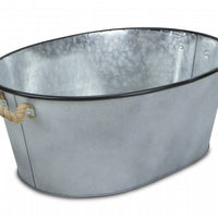 Farmhouse Silver Metal Bucket with Rope Handles