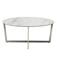 White on Stainless Faux Marble Round Coffee Table