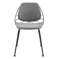 Set of Two Leaf Light Gray Fabric and Black Dining Chairs