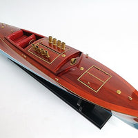 9" Brown Blue And Red Manufactured Wood Hand Painted Decorative Boat