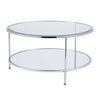 34" Chrome Glass And Metal Round Mirrored Coffee Table