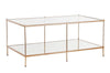 42" Gold Glass And Metal Rectangular Mirrored Coffee Table