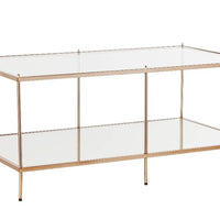 42" Gold Glass And Metal Rectangular Mirrored Coffee Table