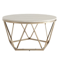 33" Champagne Solid Manufactured Wood And Metal Round Coffee Table