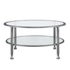 36" Silver Glass And Metal Round Coffee Table