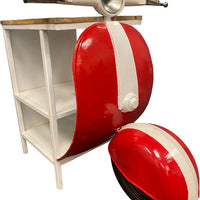 26" Red and Off White Novelty Scooter Open Cabinet With Two Shelves