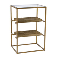 24" Brass Glass And Iron Rectangular End Table With Two Shelves