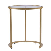 Set Of Two 23" Gold Glass And Steel Round Nested Tables