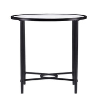 25" Black Glass And Iron Oval End Table