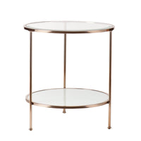 26" Gold Glass And Iron Round End Table With Shelf