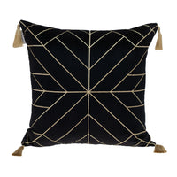 Black and Gold Geo Velvet Throw Pillow with Gold Tassels