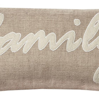 11" x 21" Tan Family Felt Applique Burlap Throw Pillow