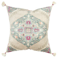 Beige Boho Medallion Tasseled Throw Pillow