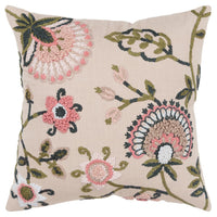 Blush Botanical Pattern Embroidered Throw Pillow