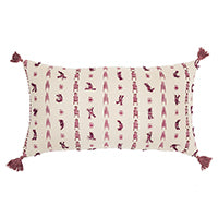 Magenta Beige Tribal Inspired Tasseled Lumbar Pillow