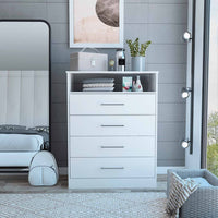 Modern White Four Drawer Dresser with Hutch