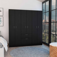 Black and White Tall Six Door Closet Wardrobe Center