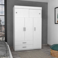 White Tall Three Door Closet with Sliding Doors