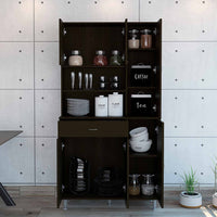 Modern Black Pantry Cabinet with Multiple Storage Shelves