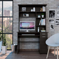 Zeno Black Computer Desk with Hutch