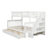 White Twin Over Full Contemporary Bunk Bed With Stairs And Shelves