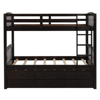 Twin over Twin Wood Bunk Bed Trundle Drawers Espresso