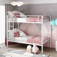 White Modern Classic Twin Over Twin Metal Bunk Bed