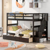 Espresso Twin Over Twin Bunk Bed with Stairway and Drawers