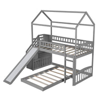 Gray Twin Over Twin PlayHouse Perpendicular Bunk Bed with Slide