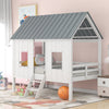 Playhouse with Windows and Roof White Twin Size Low Loft Bed