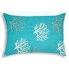 14" X 20" Aqua And White Corals Blown Seam Coastal Lumbar Indoor Outdoor Pillow