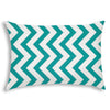 14" X 20" Turquoise And White Blown Seam Zigzag Lumbar Indoor Outdoor Pillow