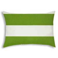 14" X 20" Green And Ivory Blown Seam Striped Lumbar Indoor Outdoor Pillow